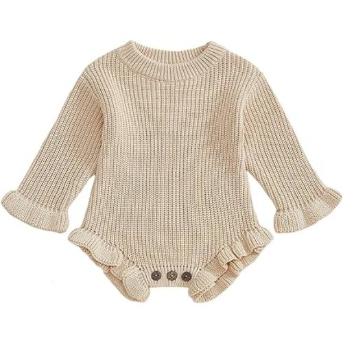 Mubineo Baby Girl Fall Winter Clothes Basic Plain Cute Sweater Romper Outfit Pullover Ruffle Long Sleeve Newborn Outfits