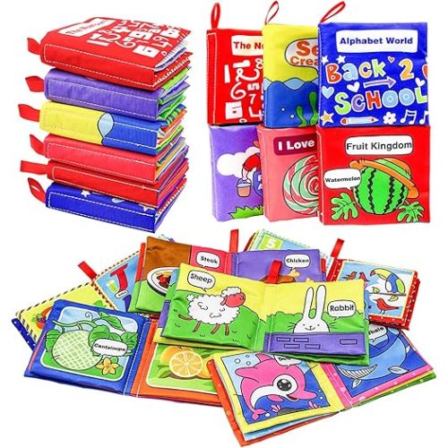Baby Books Toys, Baby Sensory Toys 0-6 Months,Newborn Toys First Soft Cloth Book,6PCS Touch and Feel Crinkle Quiet Books Baby Gift Set for 0 3,6,9,12,18 Months Infant Toddler