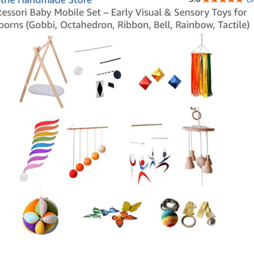 Box of Montessori Mobile, Gobbi Mobile, Montessori Bell and Ring, Tactile Mobile, Octahedron Mobile, Ribbon Mobile, Rainbow Mobile
