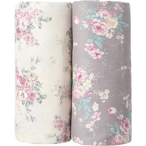 OWLOWLA Muslin Swaddle Blankets for Baby Boys Girls,2 Pack Baby Swaddle Blanket 45x45 Inches,Muslin Cotton Receiving Blanket Wrap for Unisex Newborn(Cream&Mauve Floral)