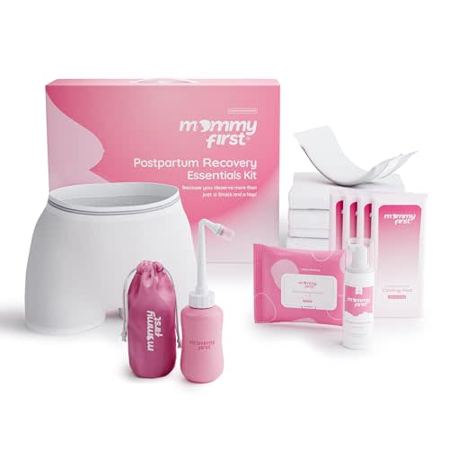 Mommy First Postpartum Essentials Recovery Kit  Next-Gen Perineal Ice Packs, Alcohol-Free Witch Hazel Healing Foam and Liners, Upside Down Peri Bottle & Postpartum Underwear for Postpartum Recovery