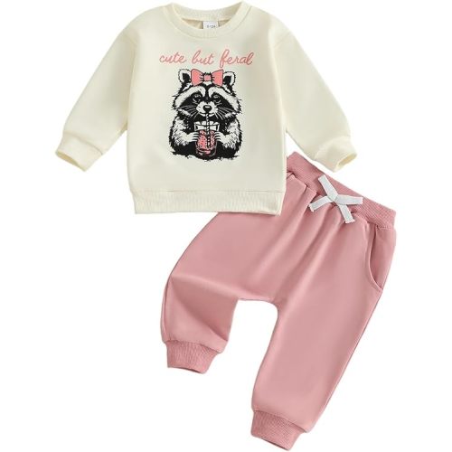 allshope Toddler Baby Girl Fall Outfit Letter Print Sweatshirt Tops Elastic Waist Pant Cute Infant Newborn Winter Clothes Set