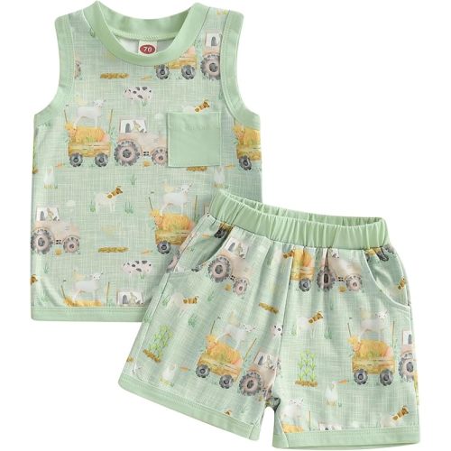 CIYCUIT 2Pcs Baby Boy Summer Clothes Infant Toddler Beach Outfits Sleeveless Tank Tops Shorts Set