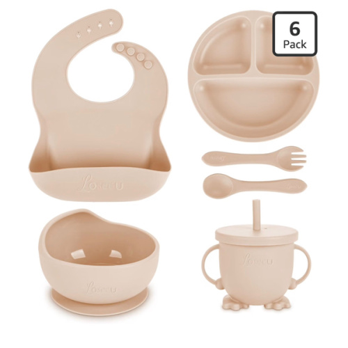 Silicone Feeding Set with Bib, Spoon, Fork, Sippy Cup - Baby Led Weaning Supplies