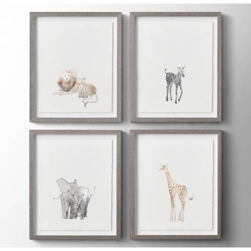 Animals Wall Art Minimalist Vintage Safari Wildlife Watercolor Cute Kawaii Kids Playroom Nursery Decor Lion Giraffe Zebra Elephant Artwork