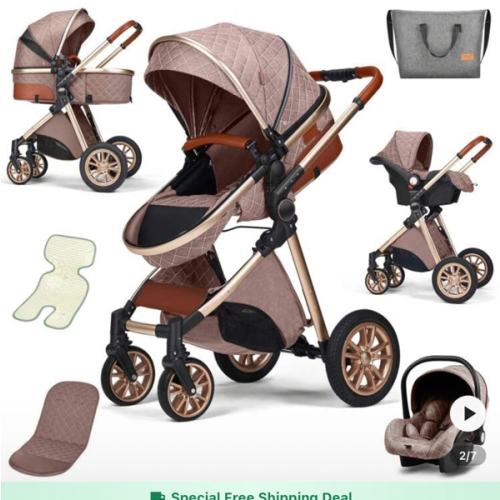 B.CHILDHOOD High Landscape Baby Stroller, Foldable Reversible Portable Stroller, Newborn Pushchair Buggy, Reclining Baby Carriage,Storage Basket, Suspension Wheels