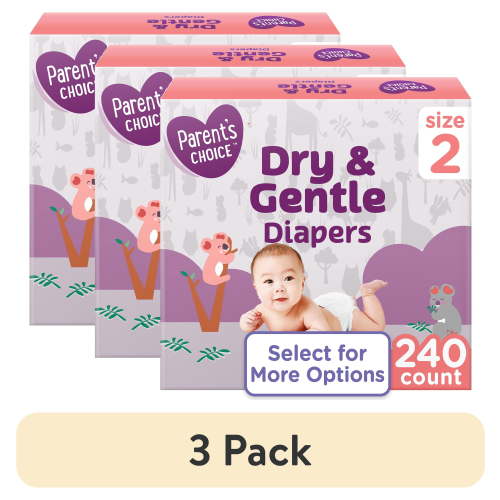 (3 pack) Parent's Choice Dry & Gentle Diapers Size 2, 240 Count (Select for More Options)