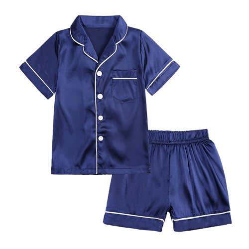 KISBINI Girls Satin Pajamas Button-Down Silk Pajamas for Girls 2 Pieces Sleepwear PJS Set for Kids 1-13 Years