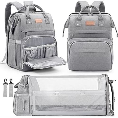 Diaper Bag Backpack, Large Capacity Multifunction Baby Bag for Boy Girl, Travel for Moms Dads, Baby Registry Search Shower Gifts Waterproof and Stylish Gray