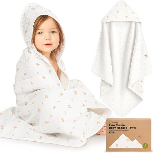 KeaBabies Muslin Baby Bath Towels with Hood for Girl Boy (Tulips, 35x35)