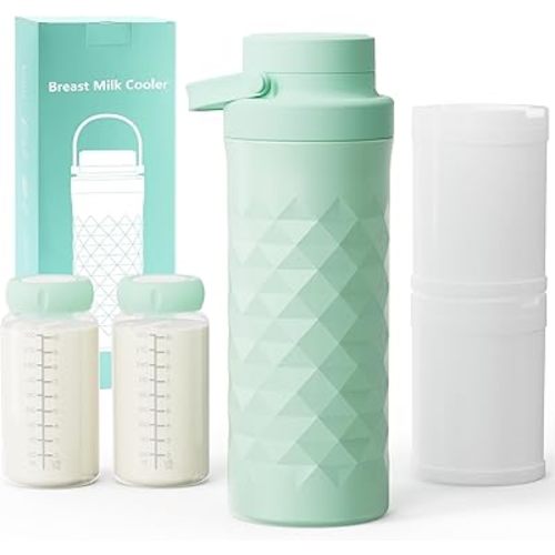 22oz Breast Milk Cooler Bottle, 360°Cooling Keeps Milk 24 Hours Fresh Portable Breastmilk Chiller with 2pcs Baby Storage Bottle for Travel & Outdoor Use, Breastfeeding Essentials