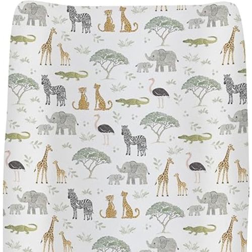 Jungle Safari Animals Baby Changing Pad Covers for Boys Girls Elephant Zebra Giraffe Leopard Tree Fitted Changing Table Cover Mats Zoo African Animal Soft Diaper Change Table Sheets 32''×16''