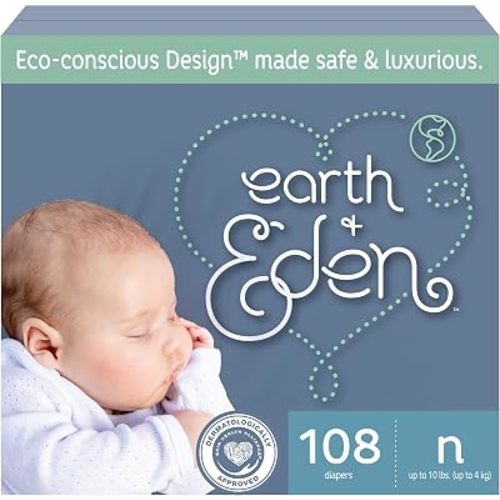 Earth & Eden Sensitive Baby Diapers, Newborn, No Harsh Chemicals, 108 ct