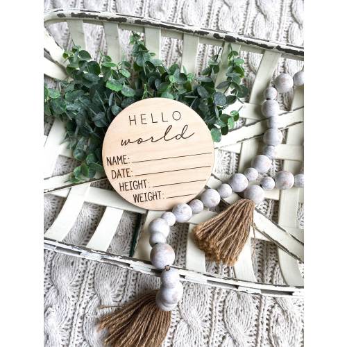Hello World Wood Sign: Baby Birth Announcement Photo Prop