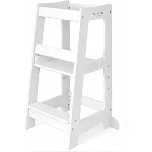 Stepup Baby Toddler Step Stool - Adjustable Height Kids Helper Step Stool, Durable, Non-Slip Platform for Bathroom Sink & Kitchen Counter, Toddler Tower for Exploration and Growth - White