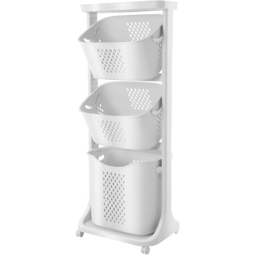 3 Tier Laundry Hamper Basket Sorter Portable Rolling Cart Clothes Storage Porous Design With Wheels, For Clothes, Toiletries, Bathrooms, Laundry Rooms, Bedrooms, White