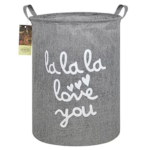 HUNRUNG Laundry Hamper,Large Canvas Fabric Lightweight Storage Basket Toy Organizer Dirty Clothes Collapsible Waterproof for College Dorms, Children Bedroom,Bathroom (Grey Lala)