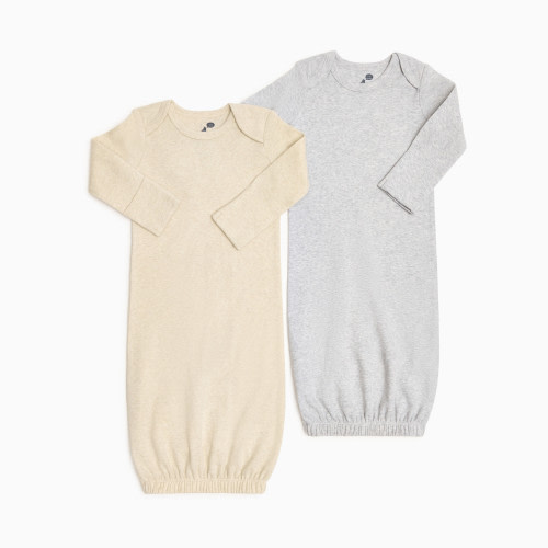 Small Story Organic Cotton Solid Gowns (2 Pack) - Heather Gray & Oatmeal Heather, 0-6 M