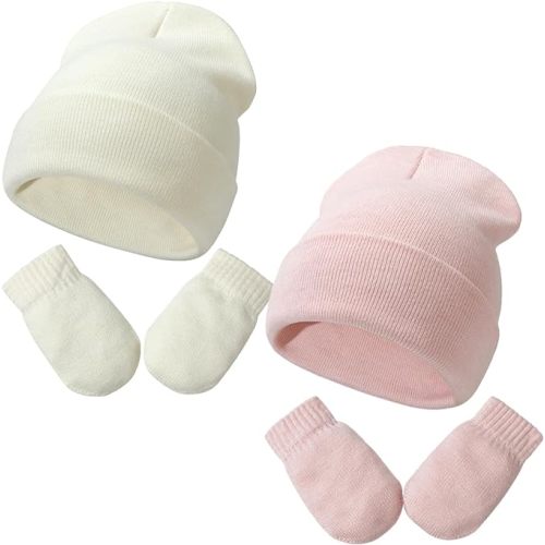 Baby Beanie Hat Gloves Set, Kids Winter Warm Knit Hat with glvoes,Toddler Soft Beanie for Little Boys Little Girls Children