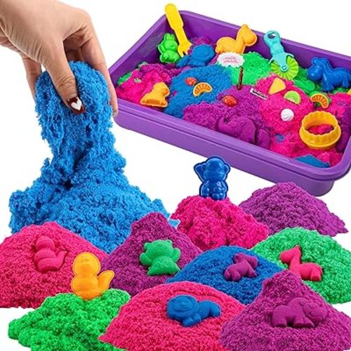 Asoxt Sensory Bin for Boy Girl Kid Toy - 43pcs Play Sand Art Kit with Sandbox, 4lb Color Sand, 17 Molds, Sensory Toy Birthday Gift for Girl Toddler Ages 3-8