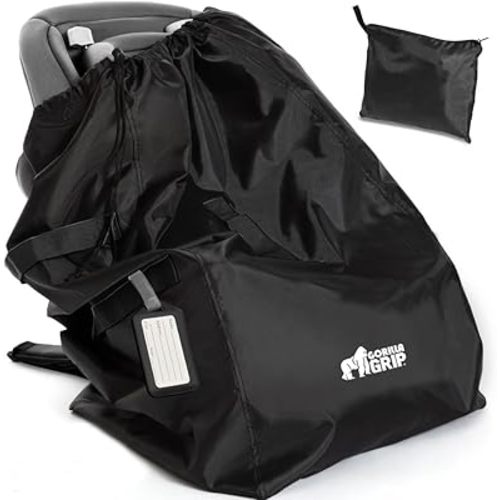 GORILLA GRIP Car Seat Travel Bag for Airplane Gate Check, Easy Carry Padded Backpack Bags Cover Carseats, Infant Baby Carriers and Toddler Booster Seats for Airport, Child Air Travels Essential, Black