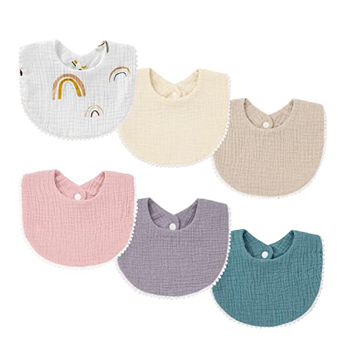 DOSMINE 6 Pack Baby Bibs 4-Layer Baby Drooling Bibs Soft & Absorbent Muslin Bibs for Teething Drooling