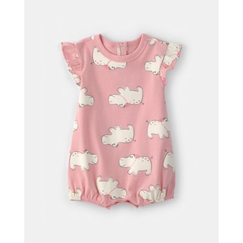 Baby Girl Hippo Short-Sleeve Romper - Pink | Carter's