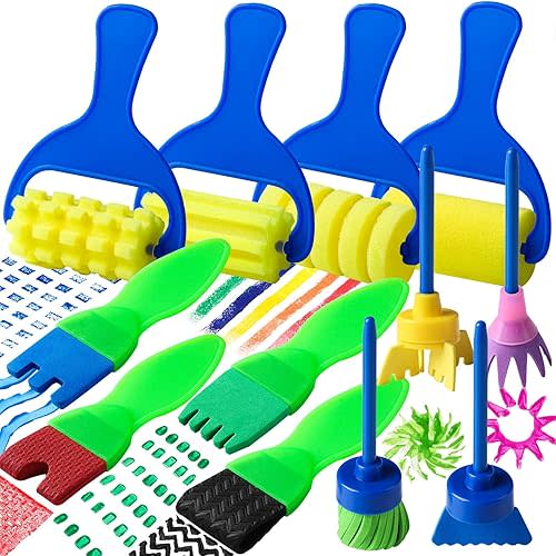 YGDZ Kids Paint Brushes, 12 Pack Washable Painting Brushes for Toddlers Kids Early Learning Toys Foam Roller Sponge Arts Crafts Gift