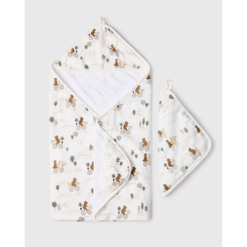 Hooded Towel Set - Bears on Bikes