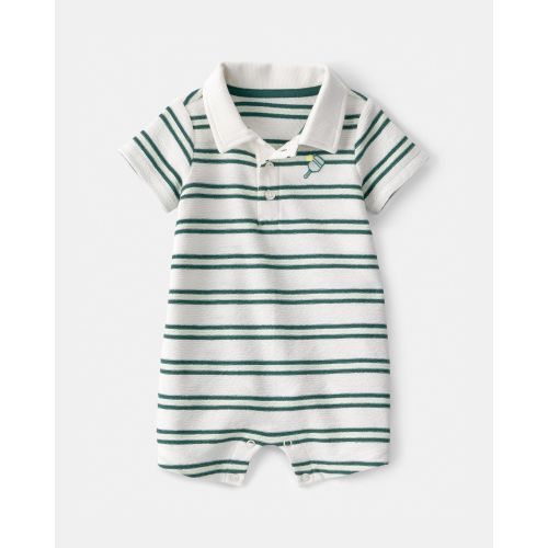 Baby Boy Pickleball Stripe Short-Sleeve Romper - Green/White | Carter's