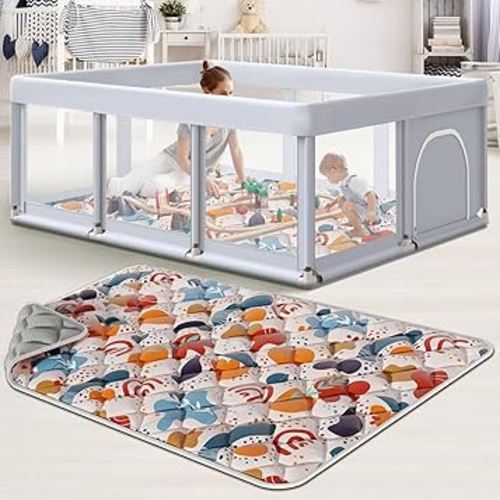 Baby Playpen with Mat 74x50 in PlayPen for Babies and Toddlers, Large Play Yards for Indoor & Outdoor with Zipper Gates, Breathable Mesh
