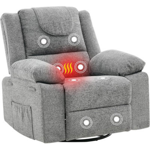 Latitude Run® Rocking Nursery Glider Recliner Chair, 360° Swivel Rock Recliner Chairs Single Sofa with Vibration Massage and Heating | Wayfair