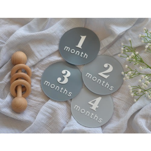 4" Monthly Baby Milestone Markers  | Name Plate, Hello World, Bump Update - Acrylic Discs, Ombre Colors, Baby's First Year, Newborn Gift