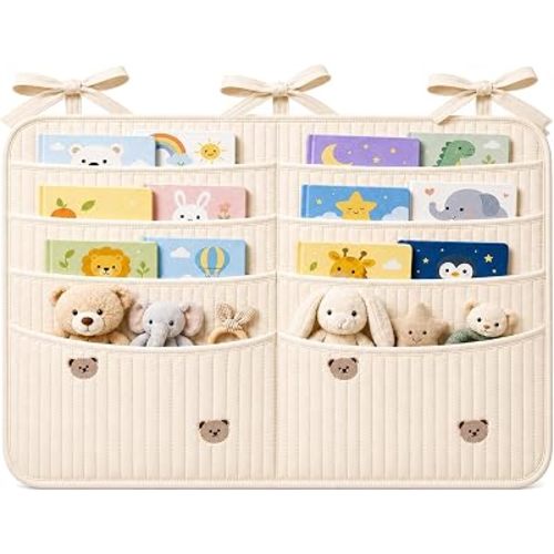 Bedside Caddy Nursery Playpen Organizer, Hanging Crib Book & Toy Storage