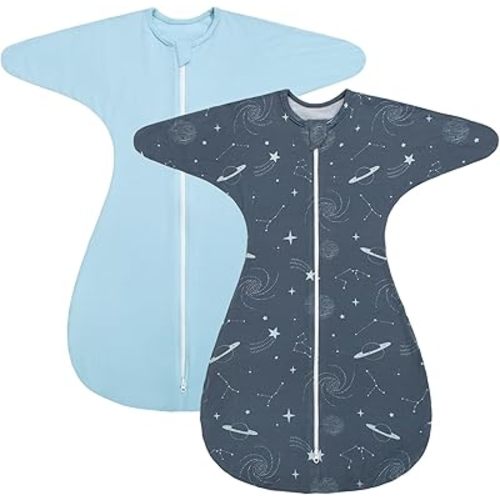 ZIGJOY Shark-Fin Transition Swaddle for Newborn - 0.5 Tog Rayon Made from Bamboo Sleep Sack Baby Swaddle Blanket with 2-Way Zipper, Hemp Grey