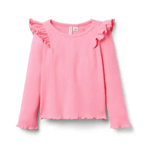 Girl Blooming Pink Ribbed Ruffle Shoulder Top by Janie and Jack