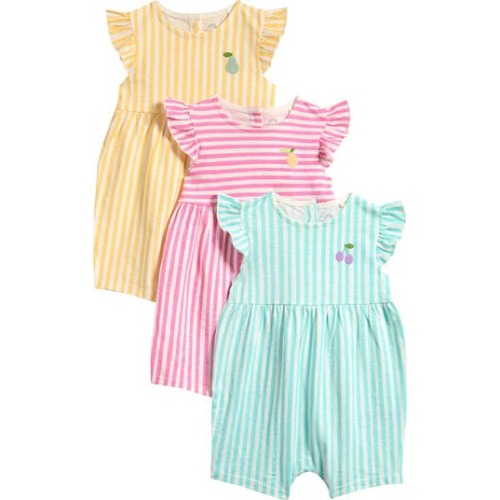 Pack of 3 Assorted Frill Cotton Rompers, 9-12M