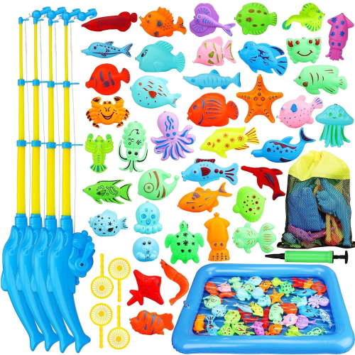 TOY Life Fishing Game for Kids with 4 Fishing Pole, Pool Fishing Games Fish Bath Toy, Water Toys for Kids Age 3-5, Toddlers Pool Toys, Fishing Toy, Outdoor Fishing Bath Toy
