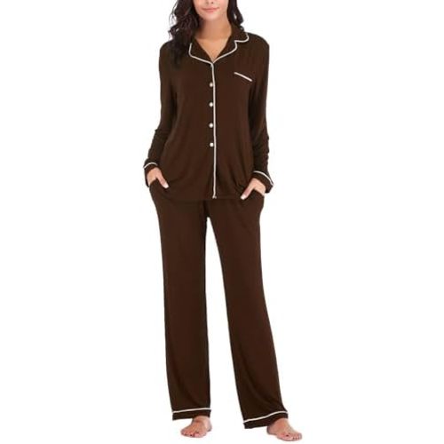Aamikast Women's Pajama Sets Long Sleeve Button Down Sleepwear Nightwear Soft Pjs Lounge Sets