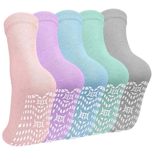 LOFIR Women's Grip Socks, 5 Pairs, Breathable Cotton Blend, Size 9-11