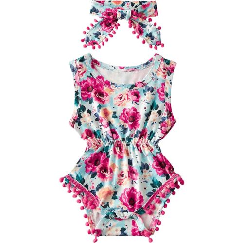 UNICOMIDEA Baby Girls Outfit Newborn Romper Jumpsuits Sleeveless One-Piece Clothes 0-24 Months Bodysuit with Headband