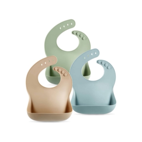 PandaEar Set of 3 Silicone Baby Bibs Waterproof, Soft, Unisex, 10-72 Months (Brown/Blue/Green)