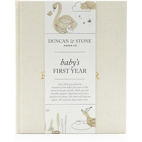 Duncan & Stone Baby Book First Year Memory Keepsake, Linen, Cream