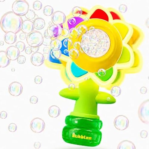 Sunflower Bubble Machine for Kids, Automatic Flower Bubble Maker with Lights, Handheld Bubble Blower for Toddlers, 25,000+ Bubbles, 3 Modes, Outdoor Summer Birthday Gift for Girls Boys Ages 3+