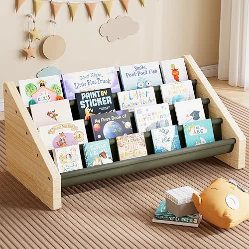4-Tier Kids Bookshelf,Montessori Style Book Shelf for Kids Rooms,Extra-Large Children's Bookshelf,Easy to Install Book Shelf for Children's Room or Playroom Storage,Green