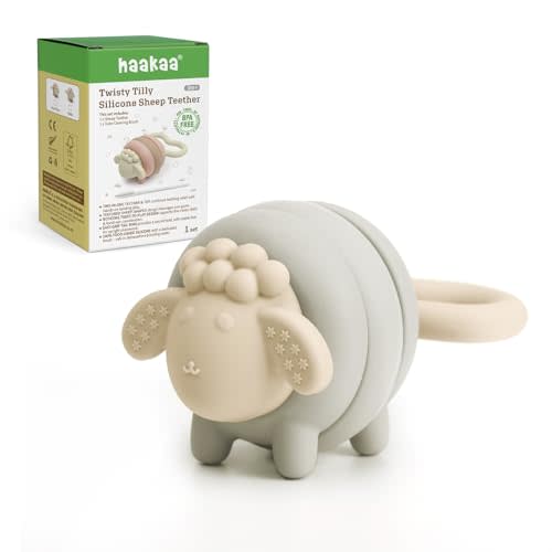 haakaa Silicone Baby Teether Toys, Soft Textures for Sore Gums, Easy-to-Grip Rotating Ring Design Encourages Babies to Grasp, Twist and Explore, Pebble
