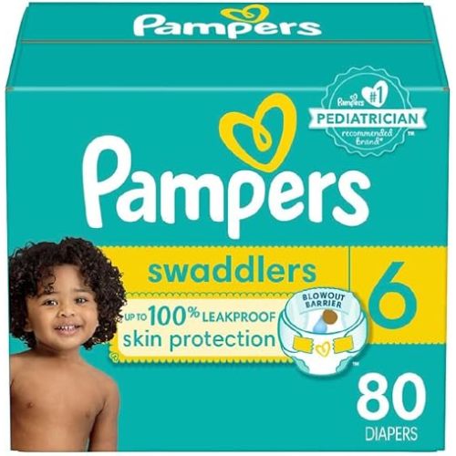Pampers Swaddlers Diapers, Size S6 (23-44 lbs), 80 Count, Absorbent, Keeps Baby Dry and Comfortable, Skin Safe Disposable Baby Diaper