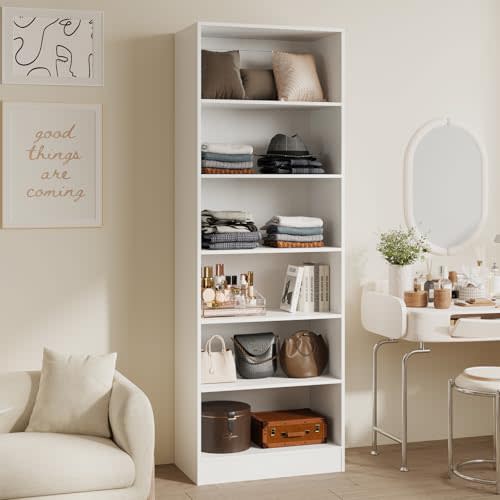 VOWNER 25'' Closet Organizer System with 5 Adjustable Shelves | Modular Closet Open Shelving 15" Deep Wooden Closet Systems Tower Storage Shelves Units Freestanding Wardrobe Shelves