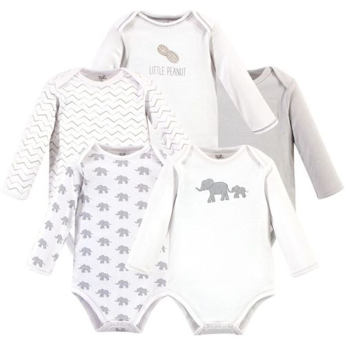 Touched by Nature Organic Cotton Long-Sleeve Bodysuits 5pk, Marching Elephant, 3-6 Months