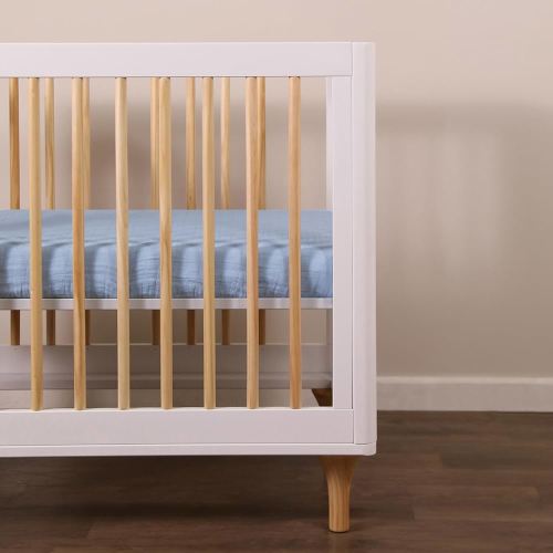 Babyletto 100% Organic Cotton Mini Crib Sheet, GOTS-Certified, Fitted 360°, Ultra-Soft and Breathable Muslin - Dewdrop Blue